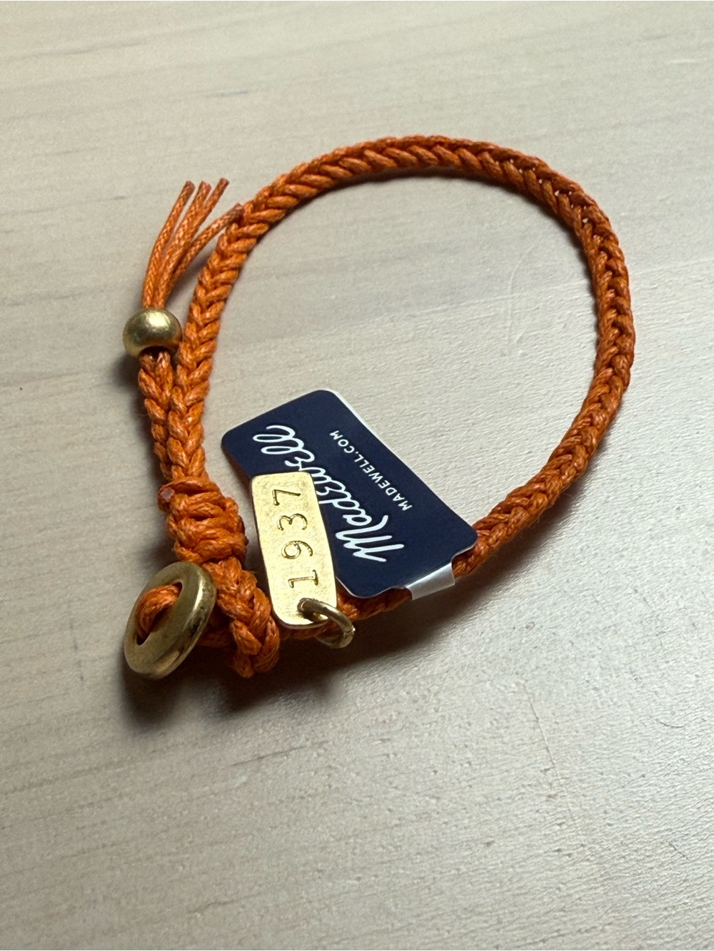 Madewell Orange Braided Cord Bracelet with Gold-Tone Hardware y2k